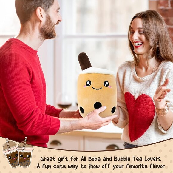 🆕 Kids Brown Plush Pillow Bubble Tea Cartoon Pet Animal Stuffy Cute Soft Baby - Picture 5 of 7